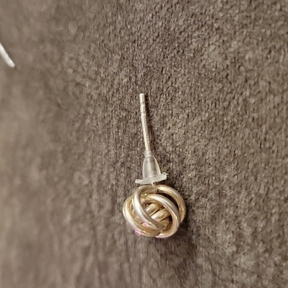 Dainty Sterling Silver Love Knot Post Earrings - Picture 4 of 4